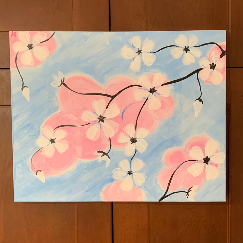 Cloudy flowers painting handmade